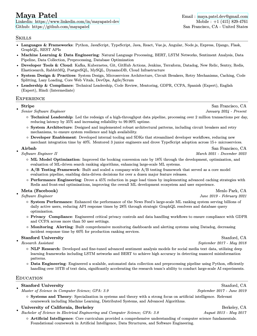 Tailored resume optimized for Apple ML Engineer position